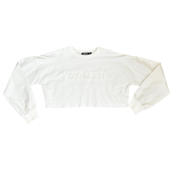 White cropped hoodie with woman graphic - Picture 3 of 7